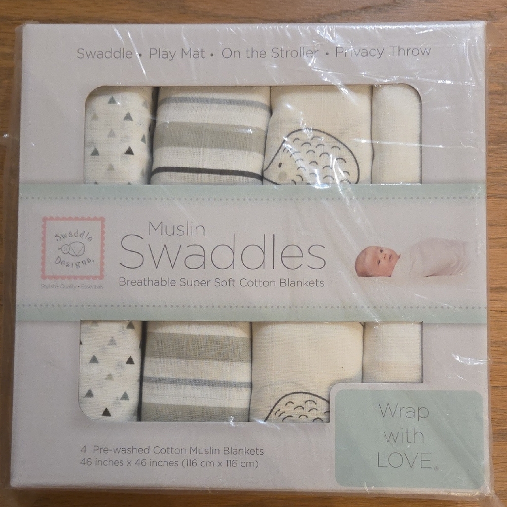 Swaddle Designs Muslin Cotton Blankets - Cream and Gray